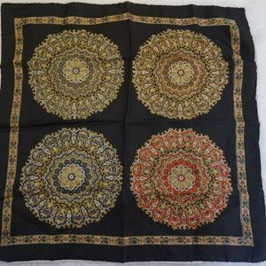 ASHEAR Mandala Paisley Silk Square Scarf 19" ITALY Hand Rolled